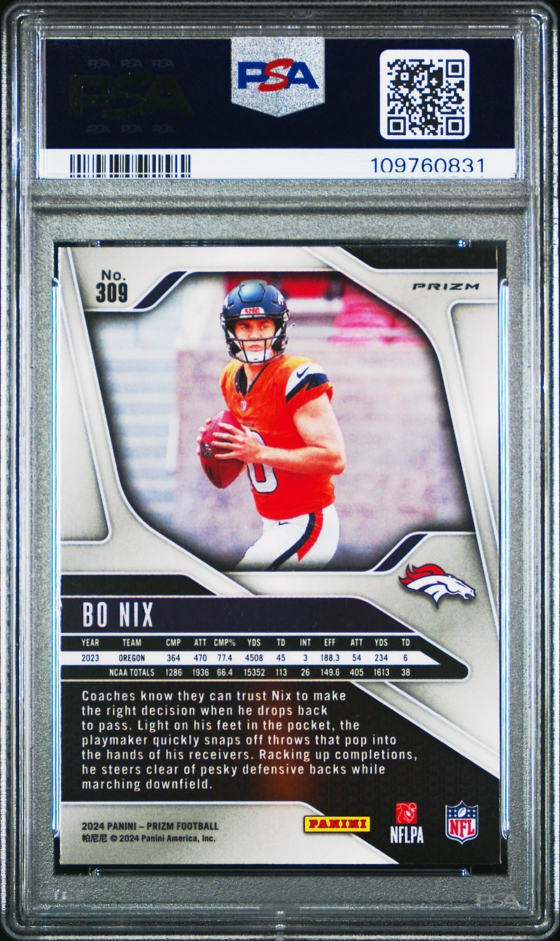 2024 Panini Prizm 309 Bo Nix Lazer Prizm PSA