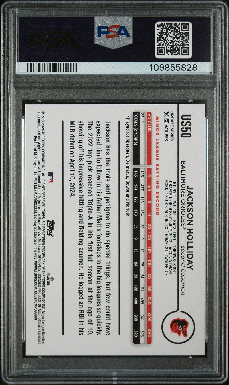 2024 Topps Update Us50 Jackson Holliday PSA 10