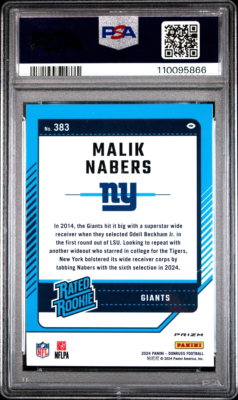 2024 Panini Donruss 383 Malik Nabers Optic Preview-red Wave PSA 10