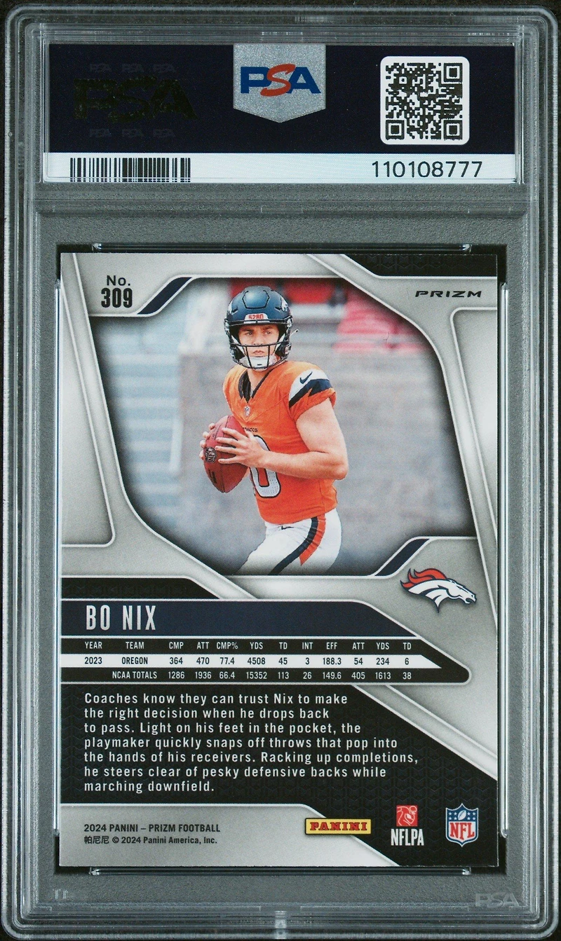 2024 Panini Prizm 309 Bo Nix Pink Prizm PSA 9