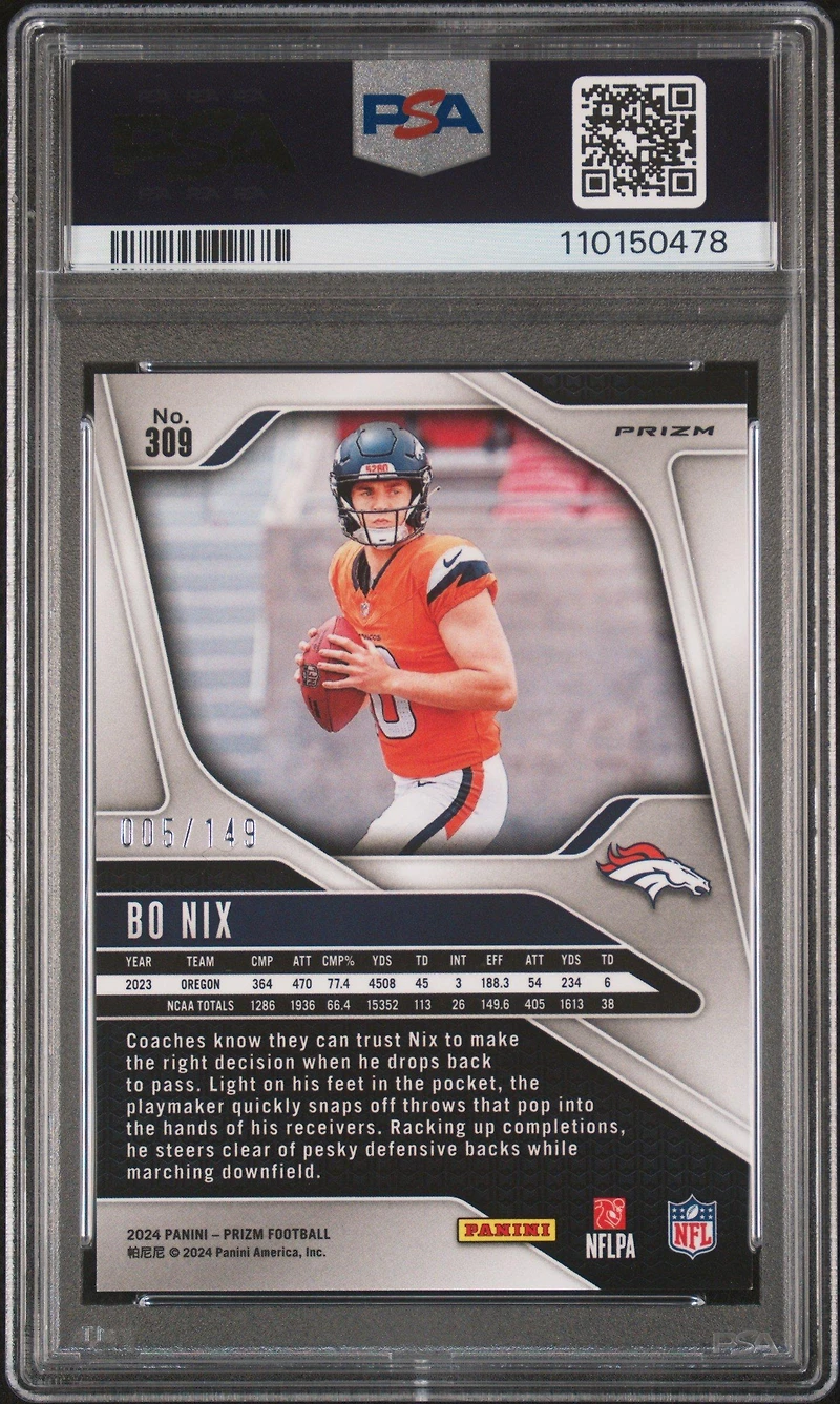 2024 Panini Prizm 309 Bo Nix Red Wave PSA 9