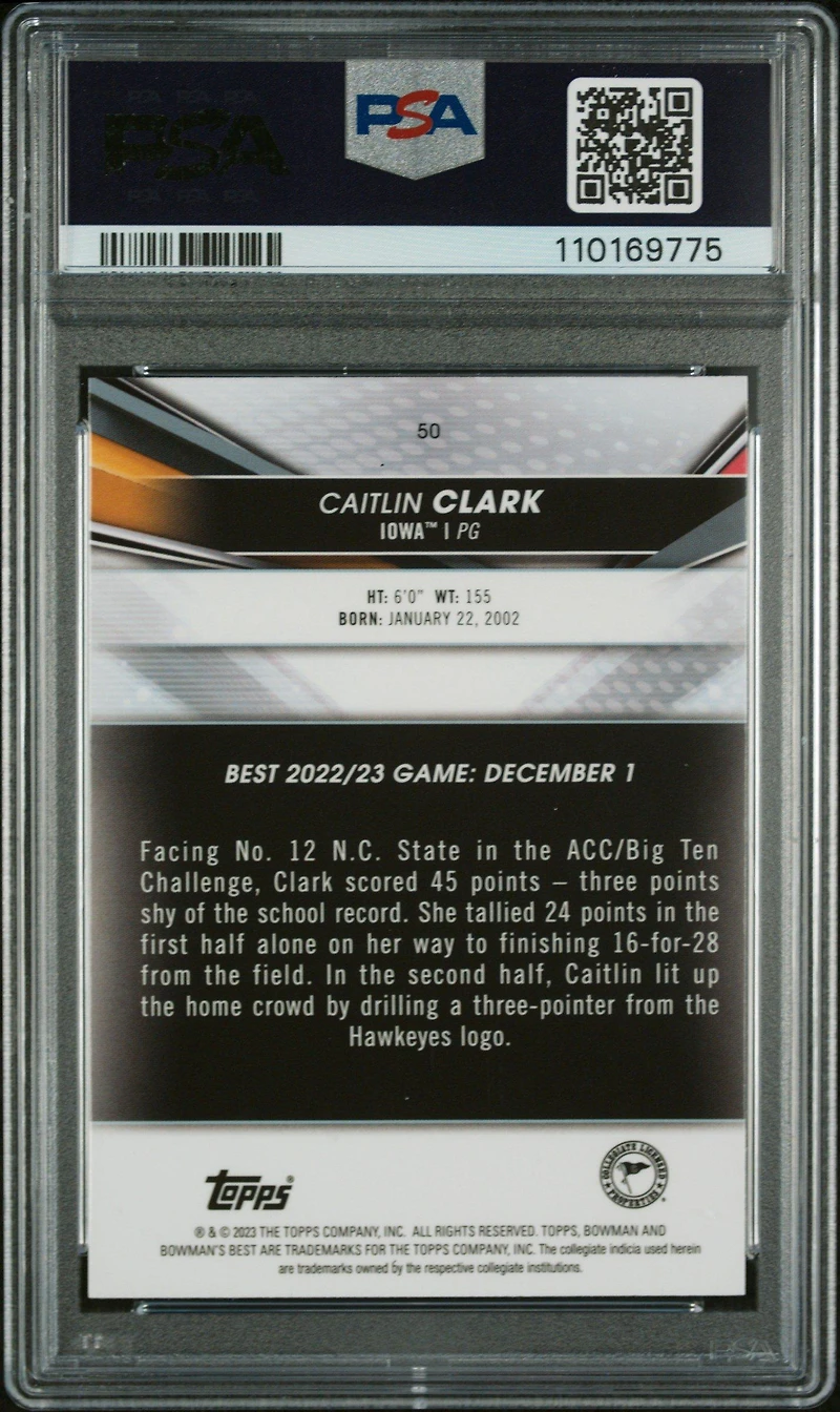Bowman University Best Caitlin Clark PSA