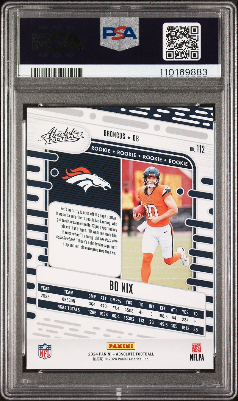 2024 Panini Absolute 112 Bo Nix PSA 10