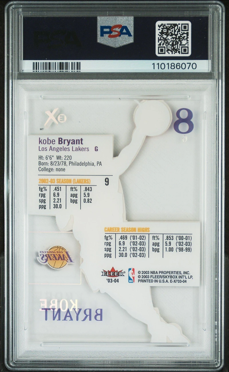 2003 Fleer E-x 9 Kobe Bryant PSA 8