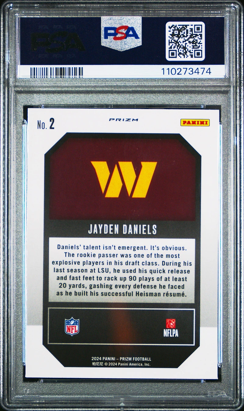 2024 Panini Prizm Emergent 2 Jayden Daniels Green Wave PSA 9
