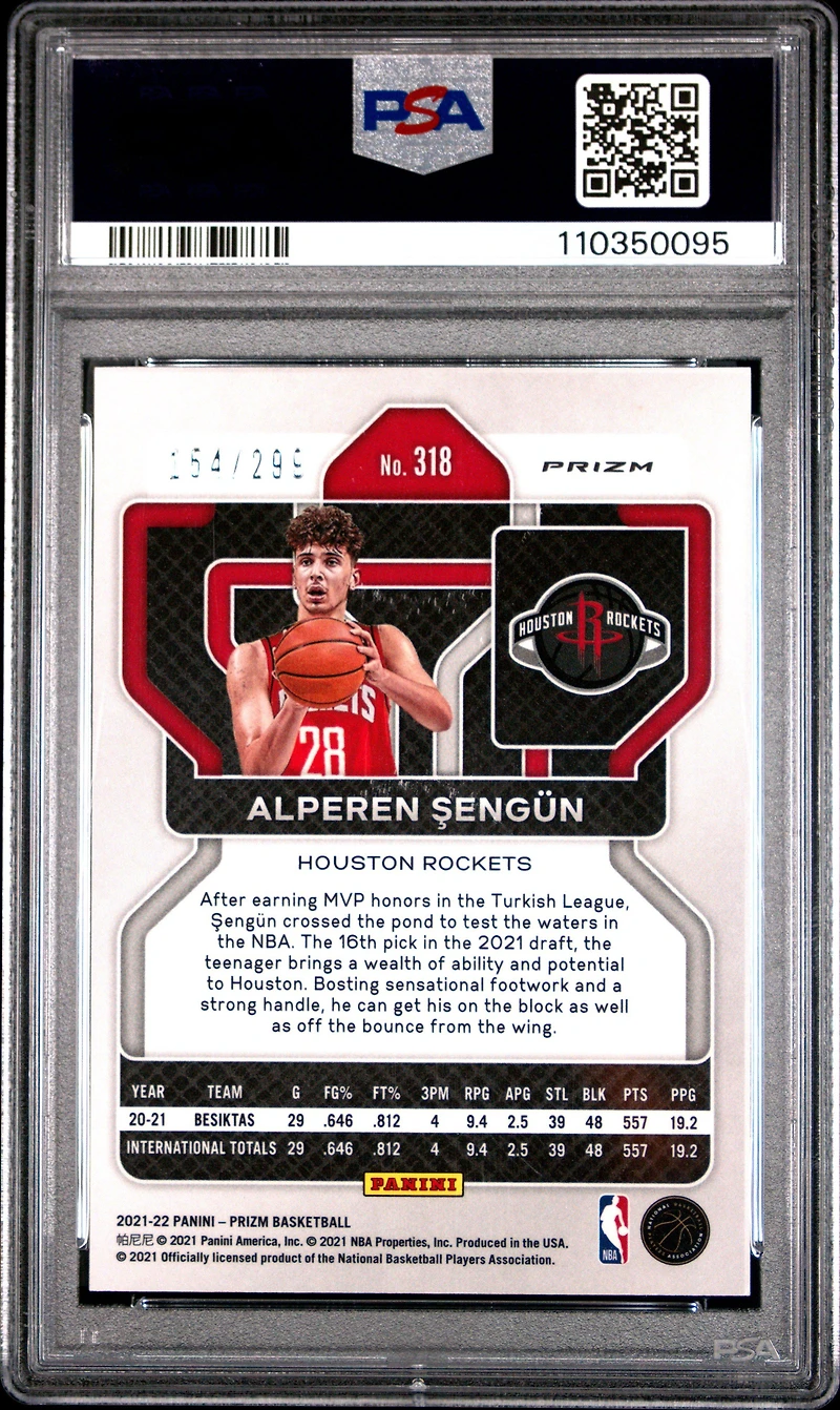 2021 Panini Prizm 318 Alperen Sengun Red Prizm PSA 9