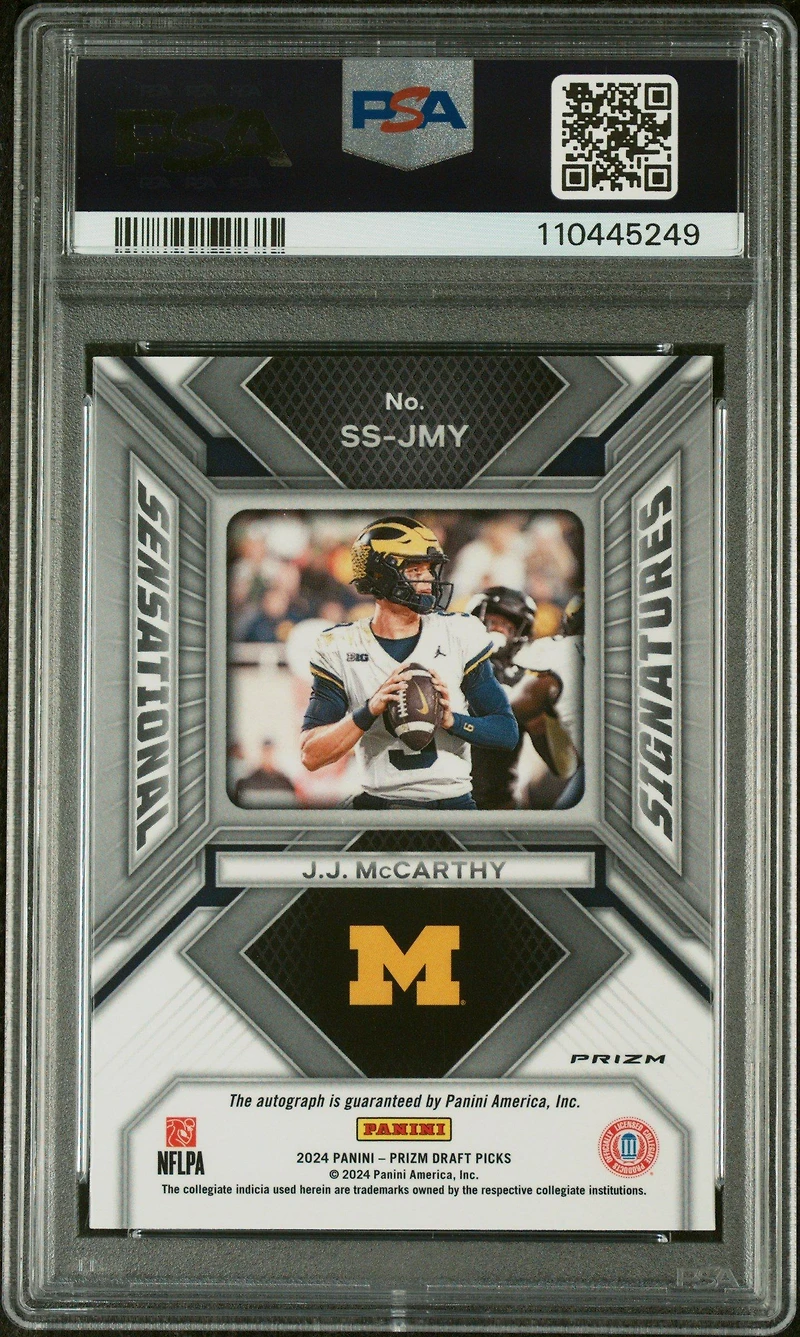 2024 Panini Prizm Draft Picks Sensational Signatures Ssjmy Jj Mccarthy Silver Prizm PSA 10