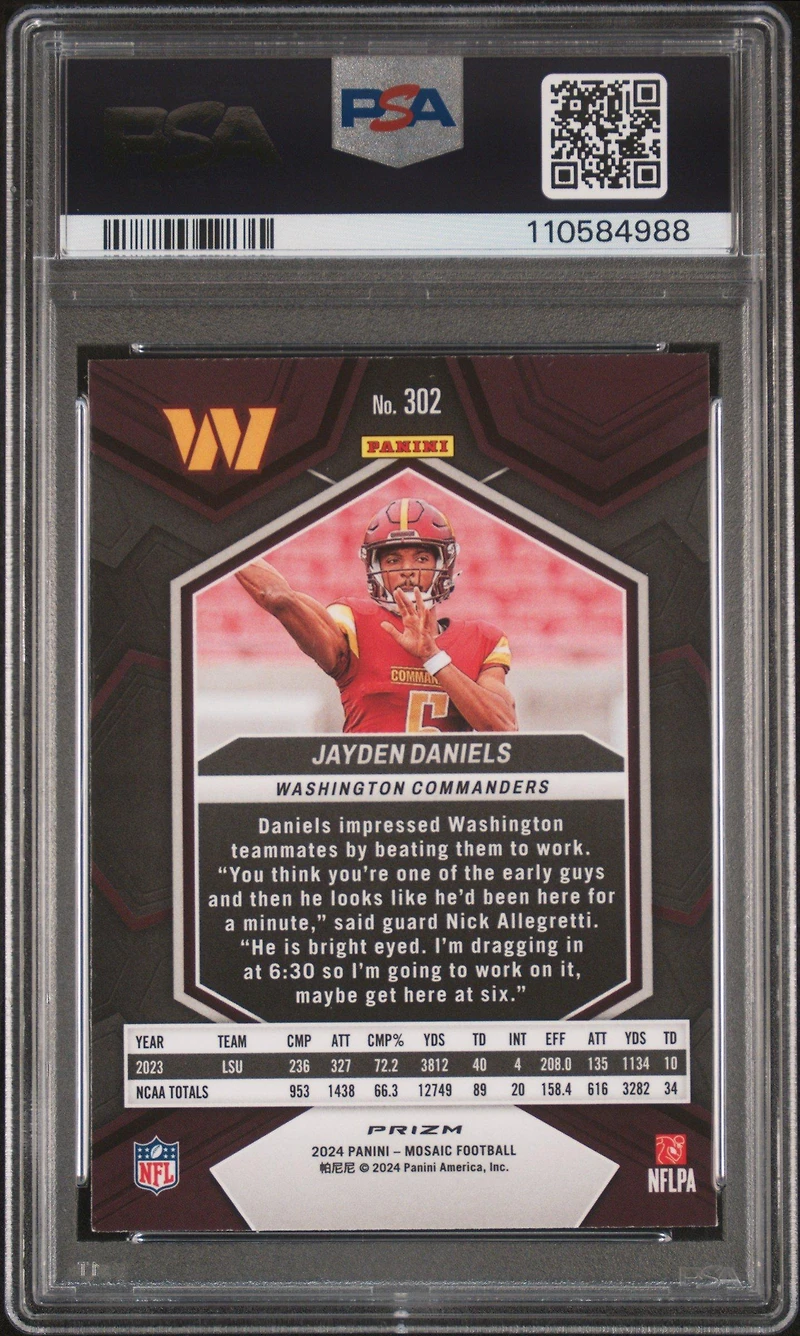 2024 Panini Mosaic 302 Jayden Daniels Reactive Blue PSA 10