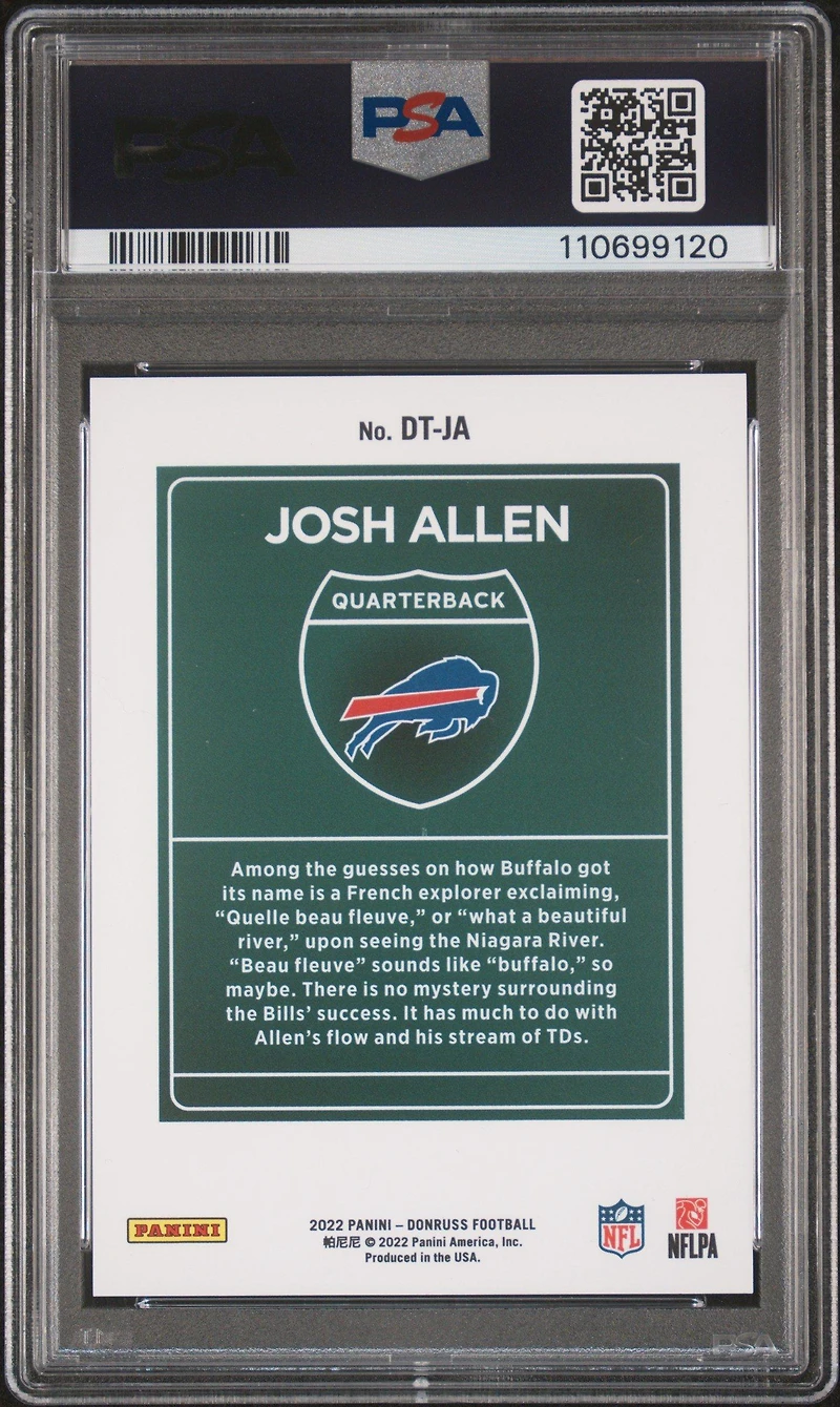 2022 Panini Donruss Downtown Dtja Josh Allen PSA 9