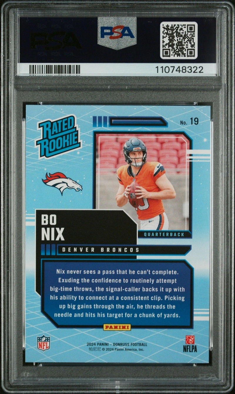 2024 Panini Donruss Rated Rookies Retro 19 Bo Nix PSA 10
