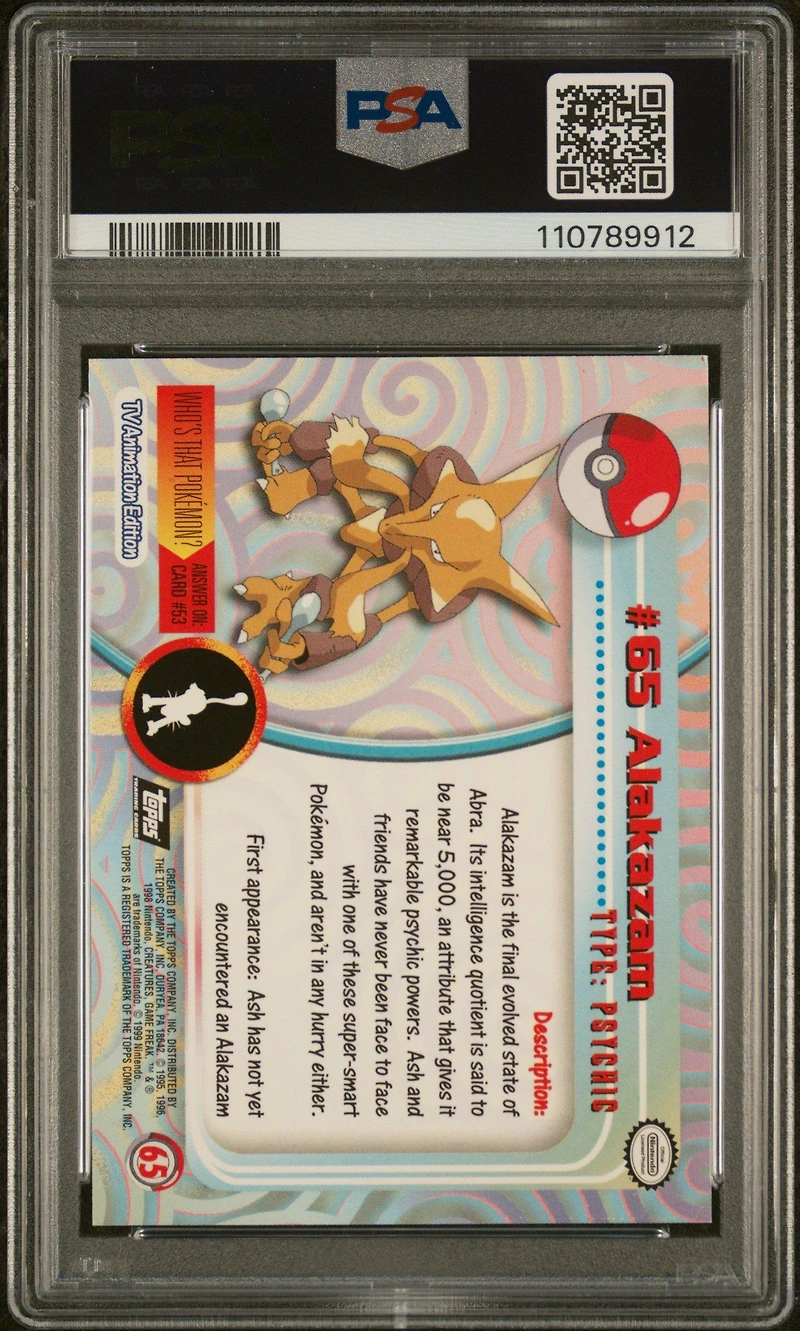 1999 Topps Pokemon Tv 65 Alakazam Foil PSA 8