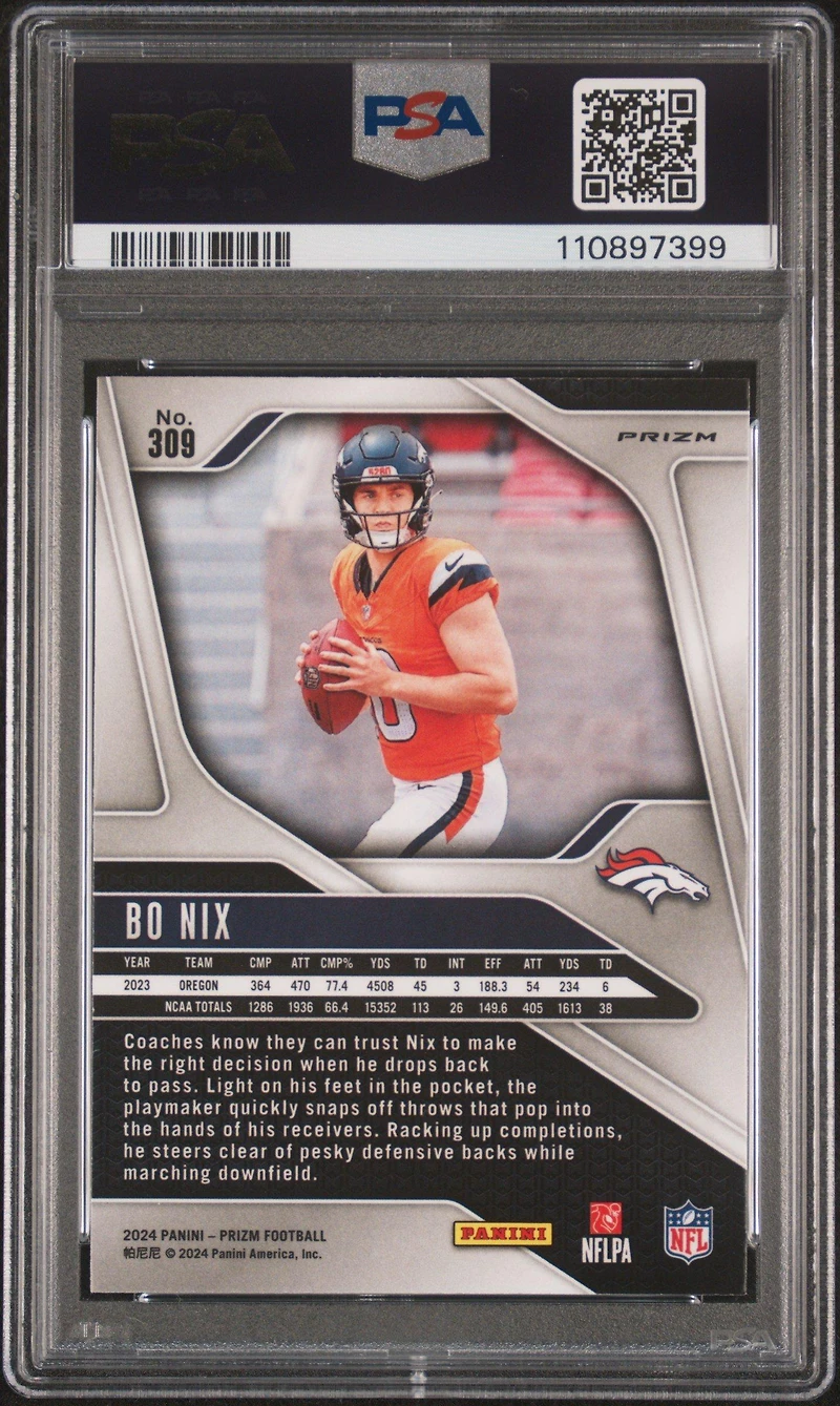 2024 Panini Prizm 309 Bo Nix Lazer Prizm PSA