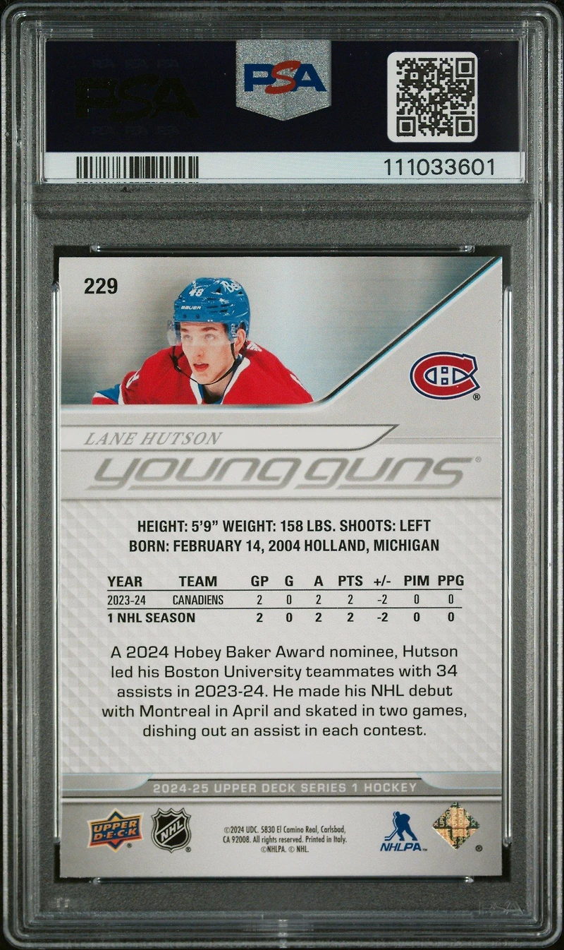 2024 Upper Deck 229 Lane Hutson PSA 9