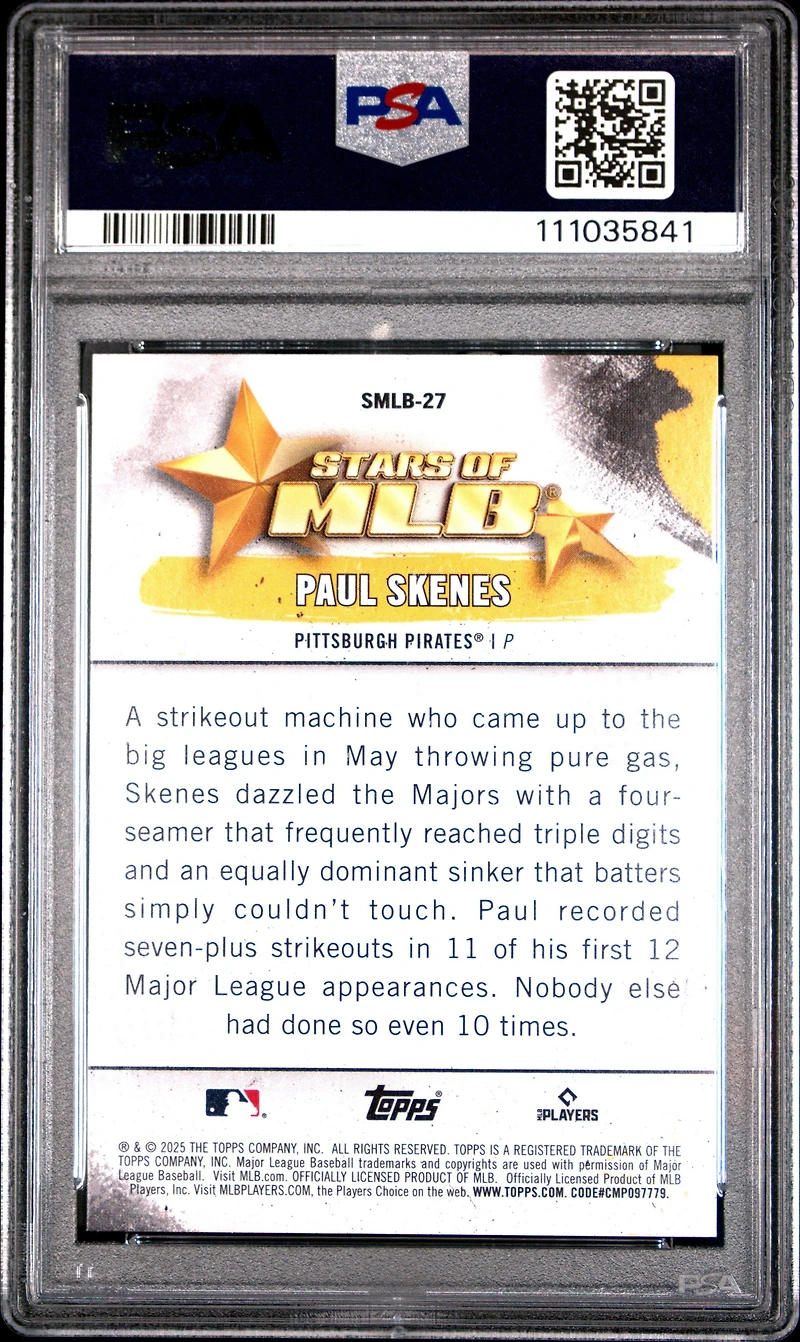 2025 Topps Stars Of Mlb Smlb27 Paul Skenes PSA 10