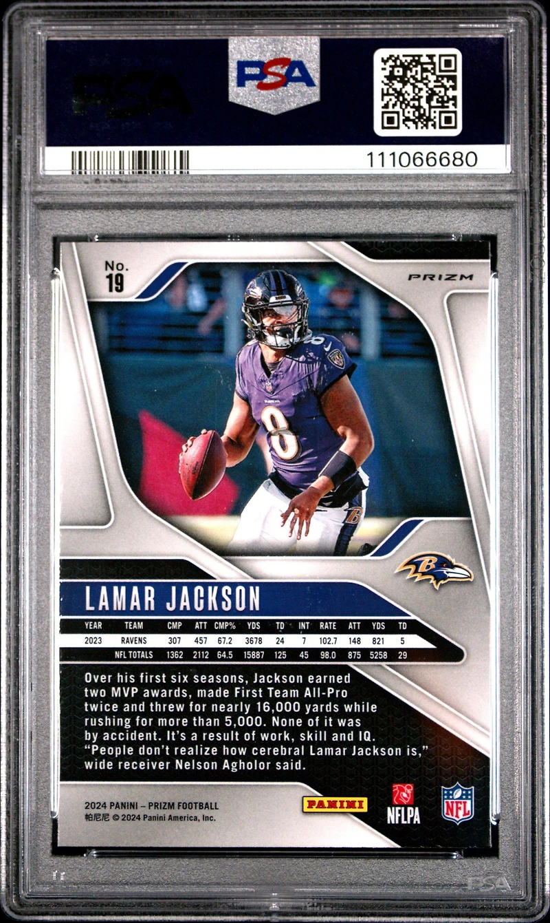 2024 Panini Prizm 19 Lamar Jackson Green Prizm PSA 10