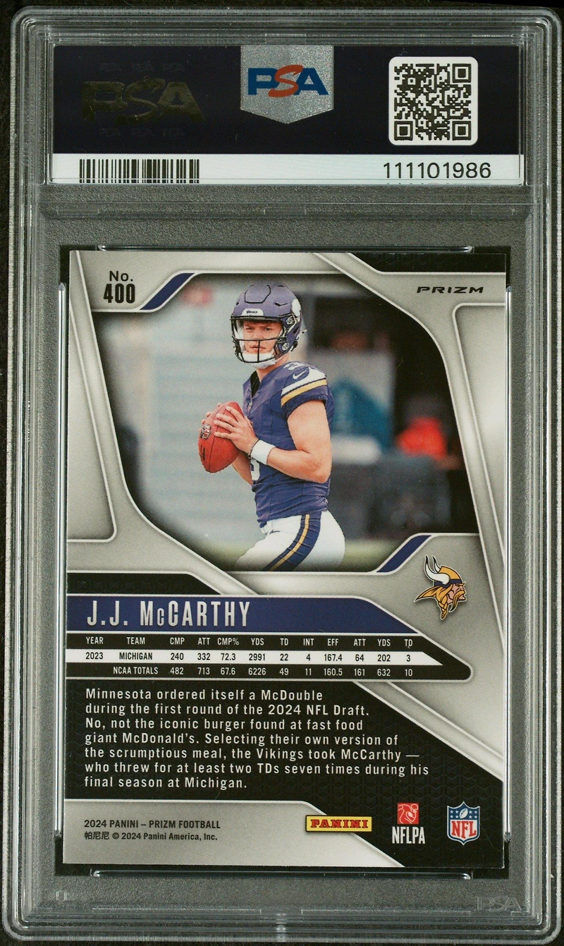 2024 Panini Prizm 400 Jj Mccarthy Red Prizm PSA 9