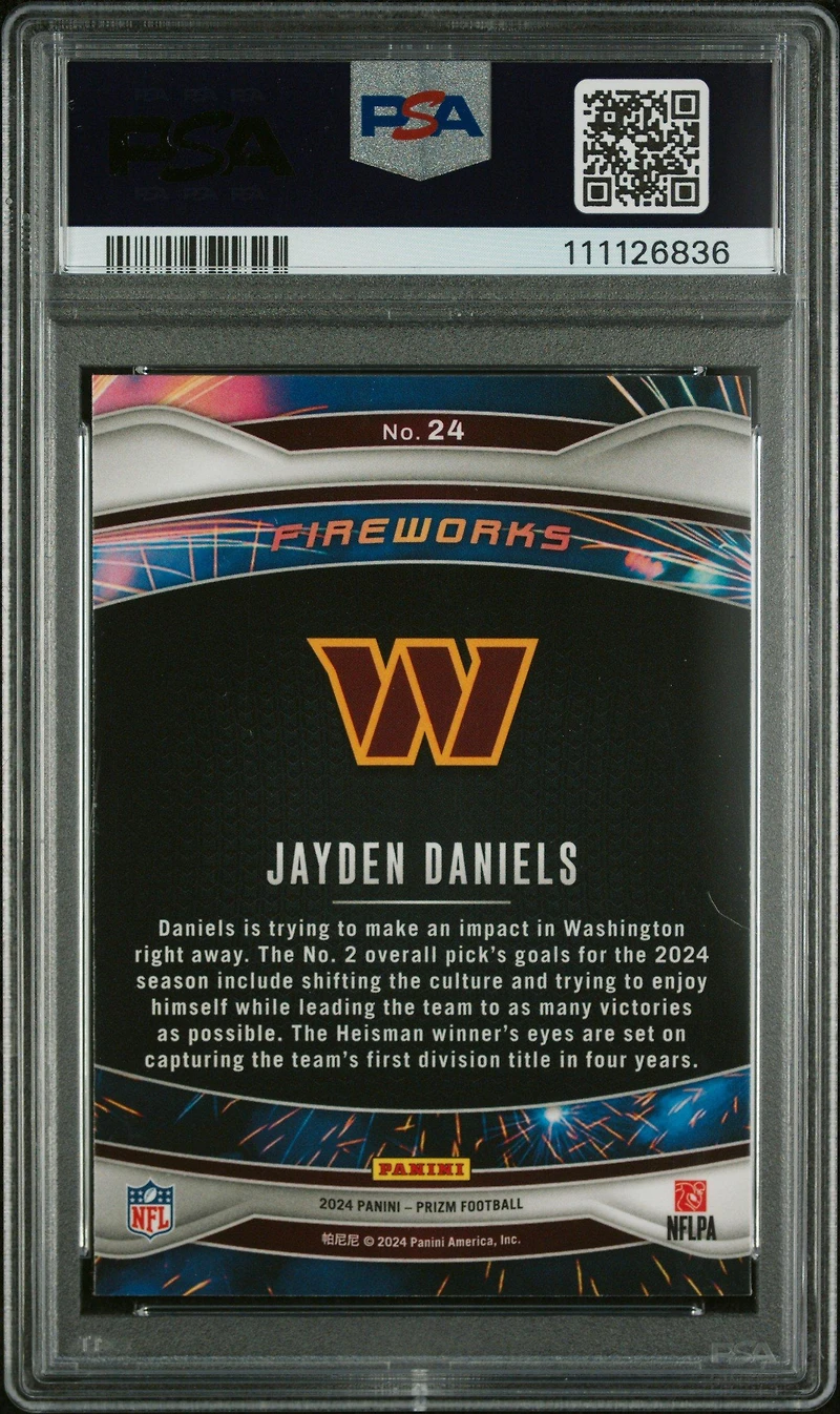 2024 Panini Prizm Fireworks 24 Jayden Daniels PSA 10
