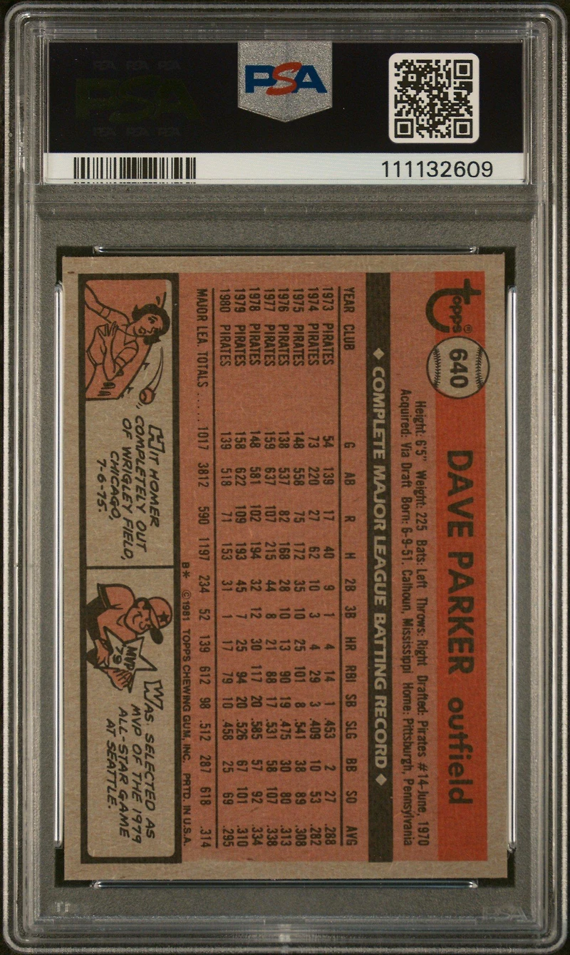 1981 Topps 640 Dave Parker PSA 9