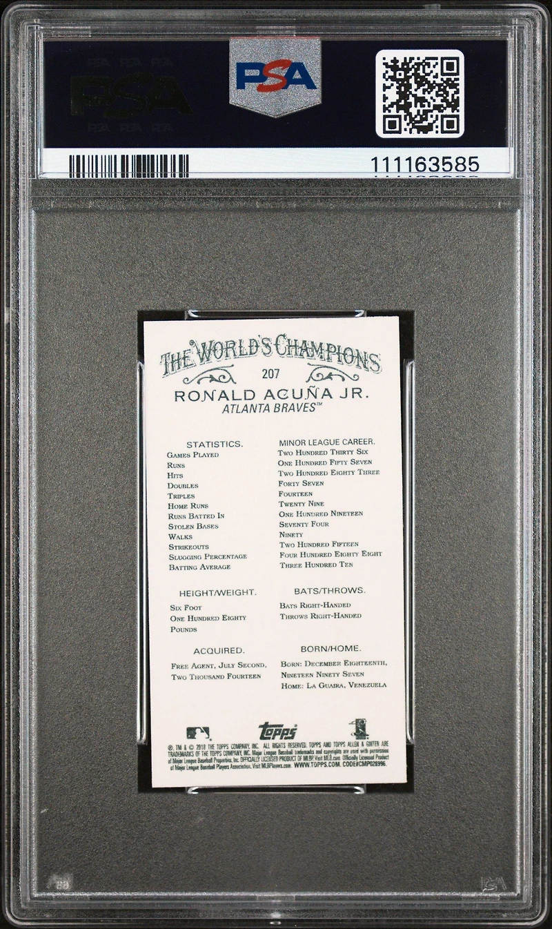 2018 Topps Allen & Ginter 207 Ronald Acuna Jr. Mini PSA 10