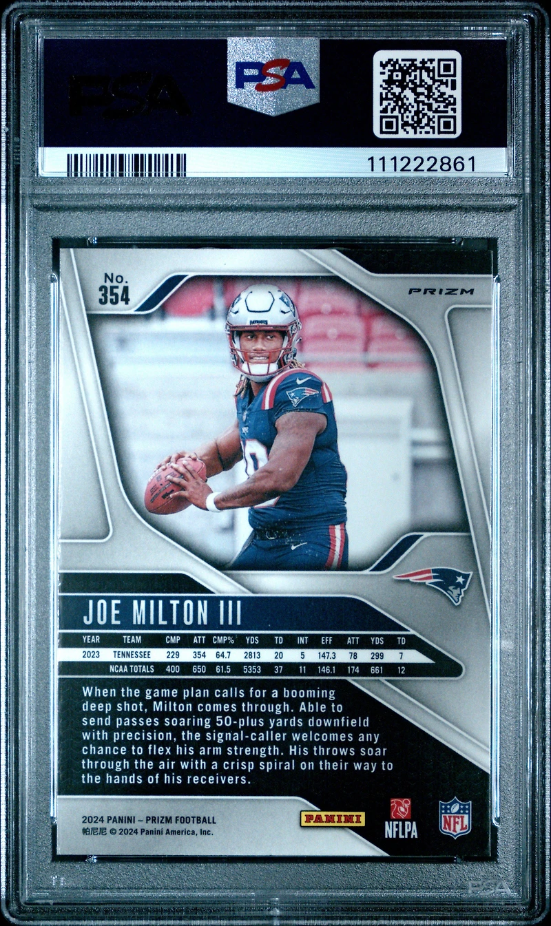2024 Panini Prizm 354 Joe Milton Iii Green Prizm PSA 9