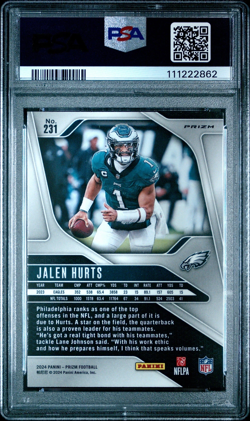 2024 Panini Prizm 231 Jalen Hurts Green Prizm PSA 9