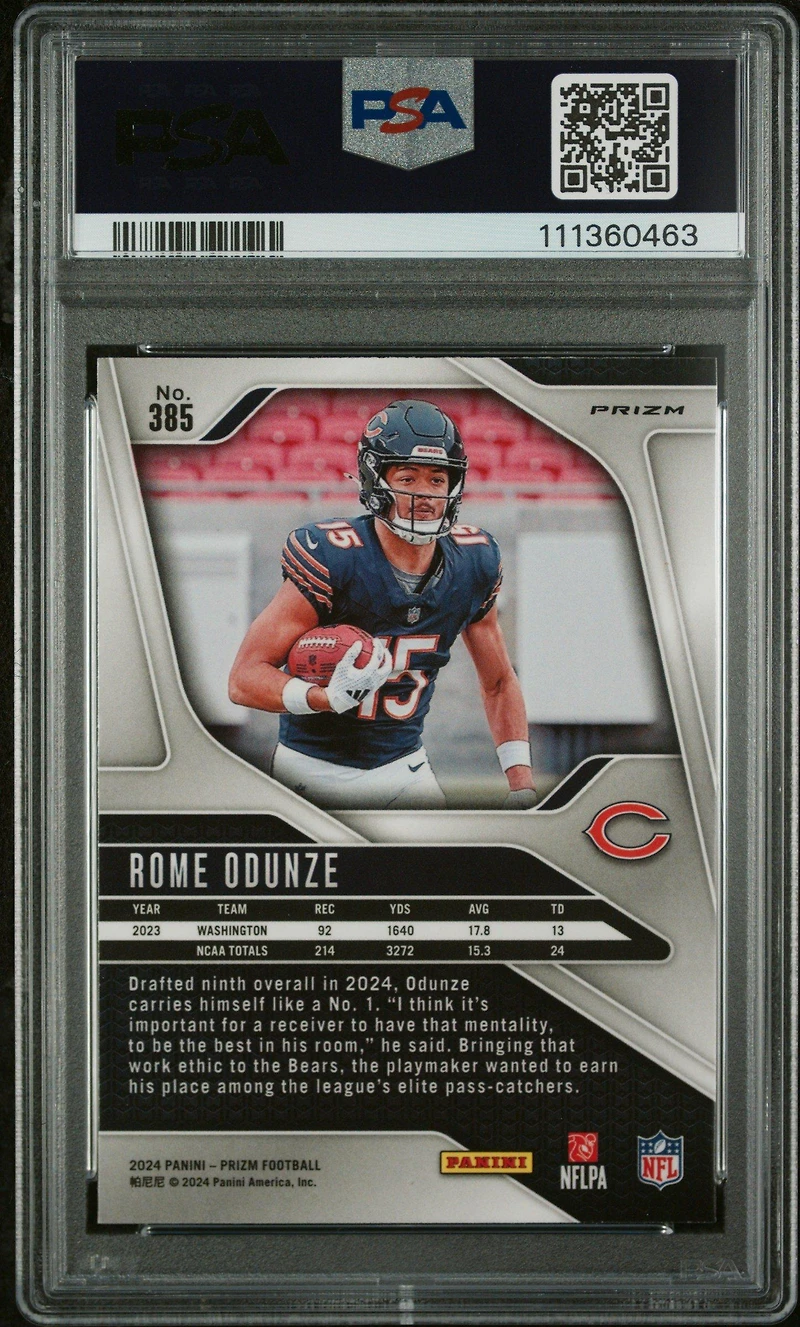 2024 Panini Prizm 385 Rome Odunze Pink Wave PSA 10