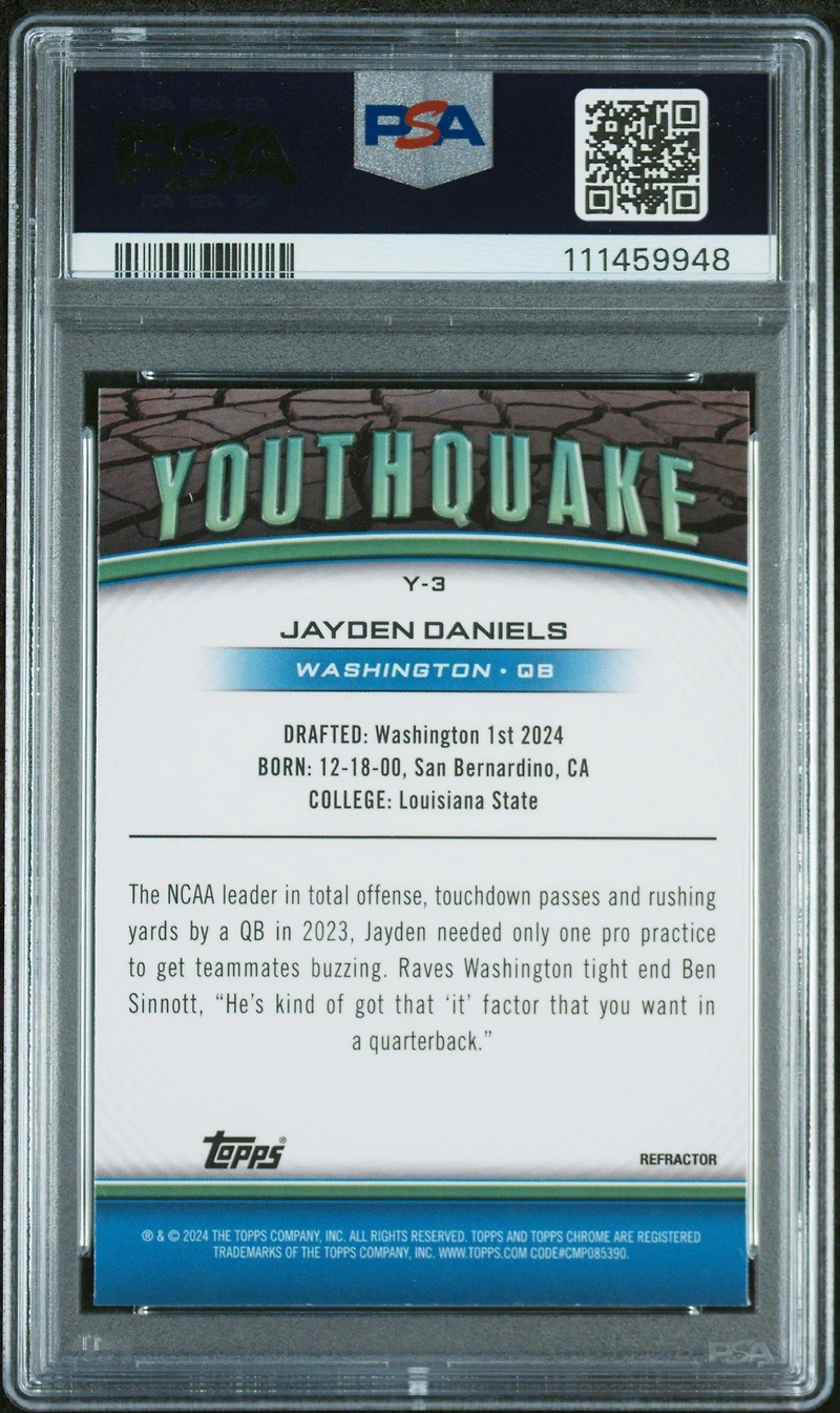 2024 Topps Chrome Youthquake Y3 Jayden Daniels Refractor PSA 10