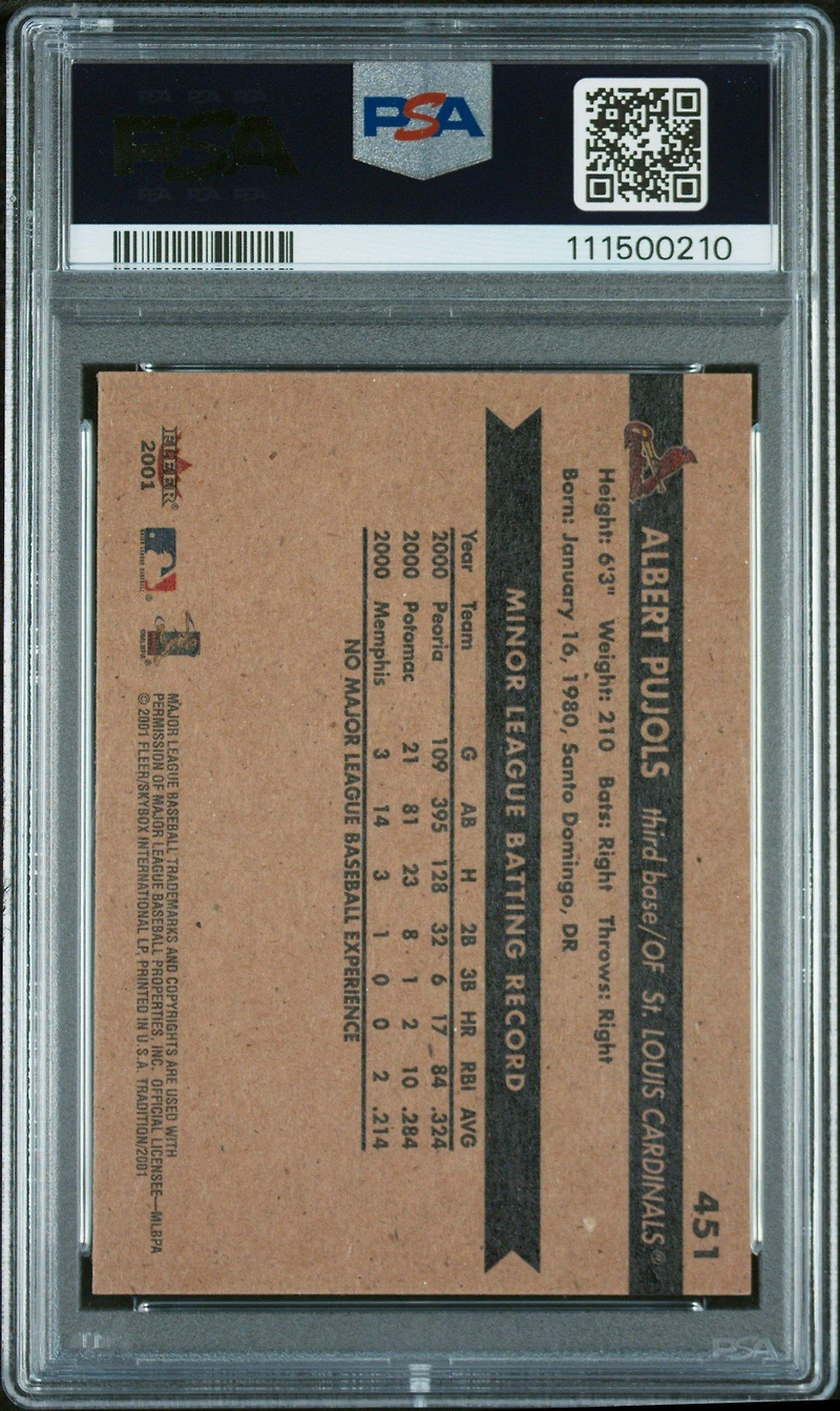 2001 Fleer 451 Albert Pujols PSA 9