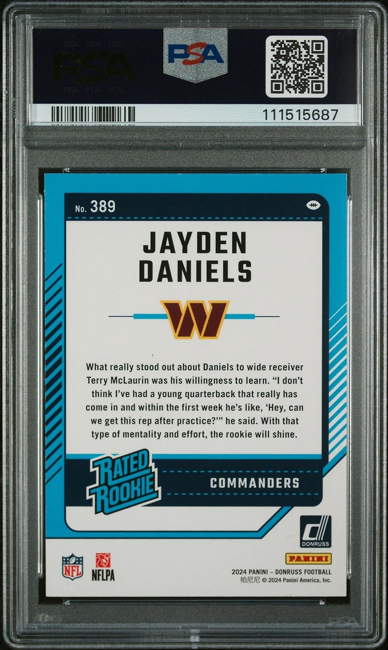 2024 Panini Donruss 389 Jayden Daniels No Name PSA 9