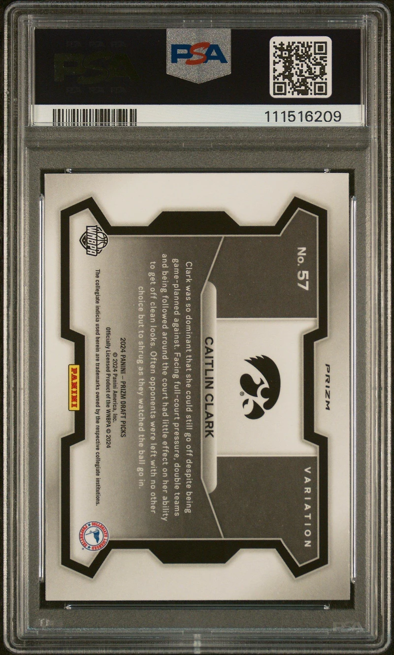 2024 Panini Prizm Draft Picks 57 Caitlin Clark Variation-purple Wave PSA 9