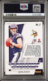 2024 Panini Prizm Prizm Flashback Rookie 3 Jj Mccarthy No Huddle PSA 9