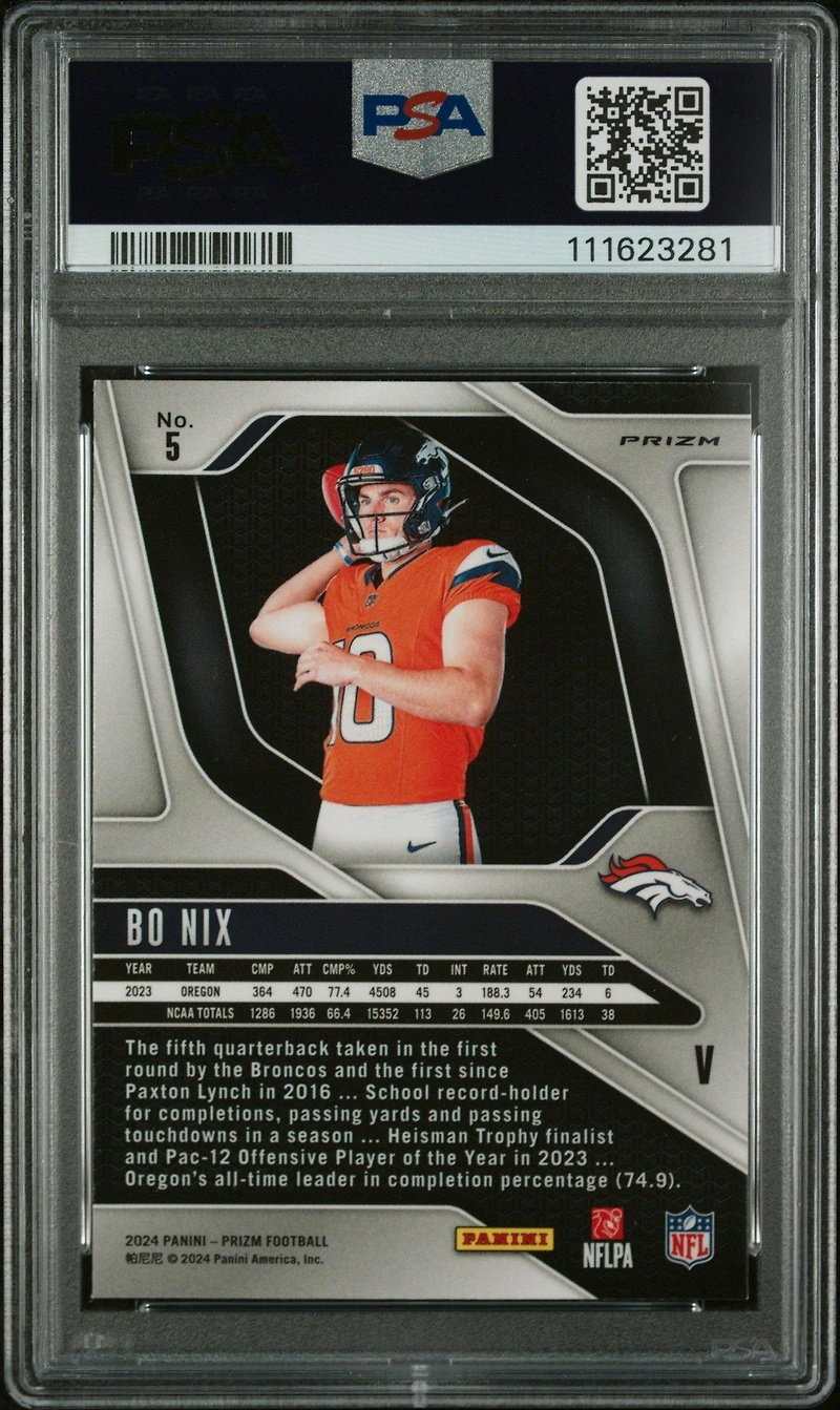 2024 Panini Prizm Rookie Variation 5 Bo Nix PSA 10