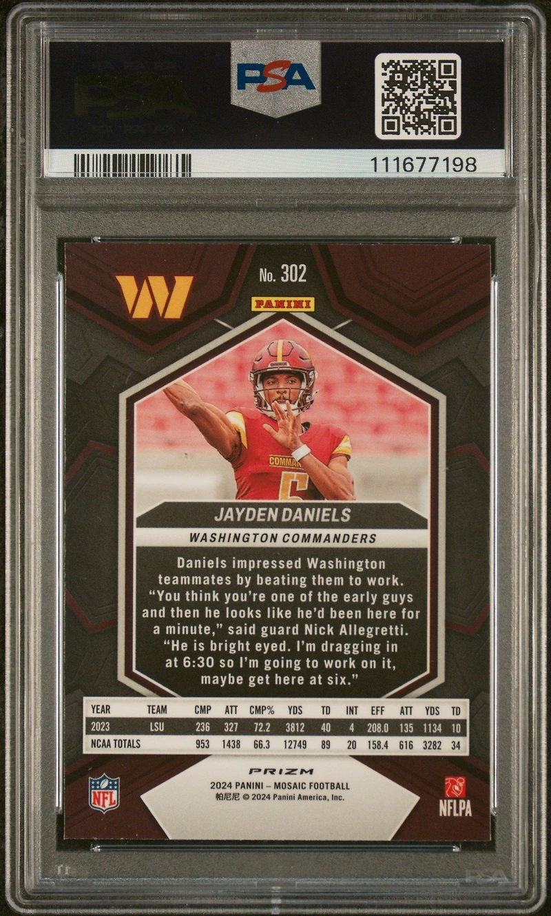 2024 Panini Mosaic 302 Jayden Daniels Reactive Yellow PSA 10