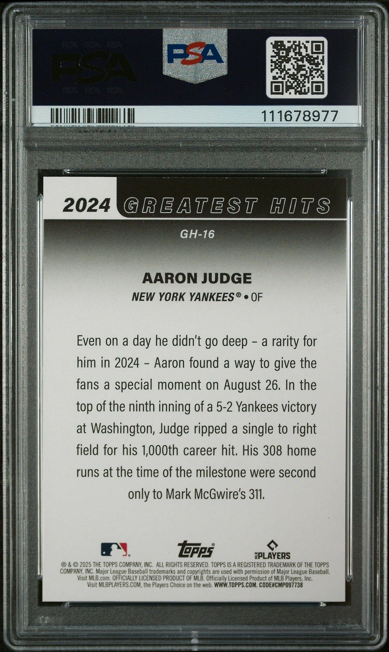 2025 Topps 2024 Greatest Hits Gh16 Aaron Judge PSA 10