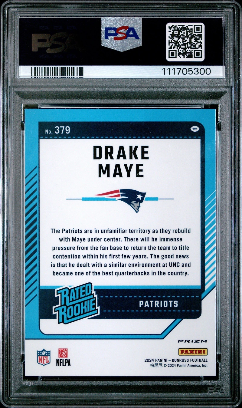 2024 Panini Donruss 379 Drake Maye Optic Preview-pink PSA