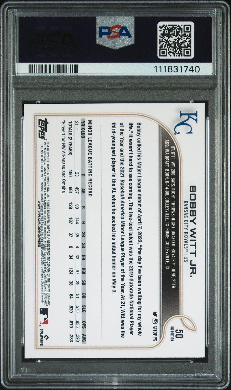 2022 Topps Uk Edition 50 Bobby Witt Jr. PSA 10
