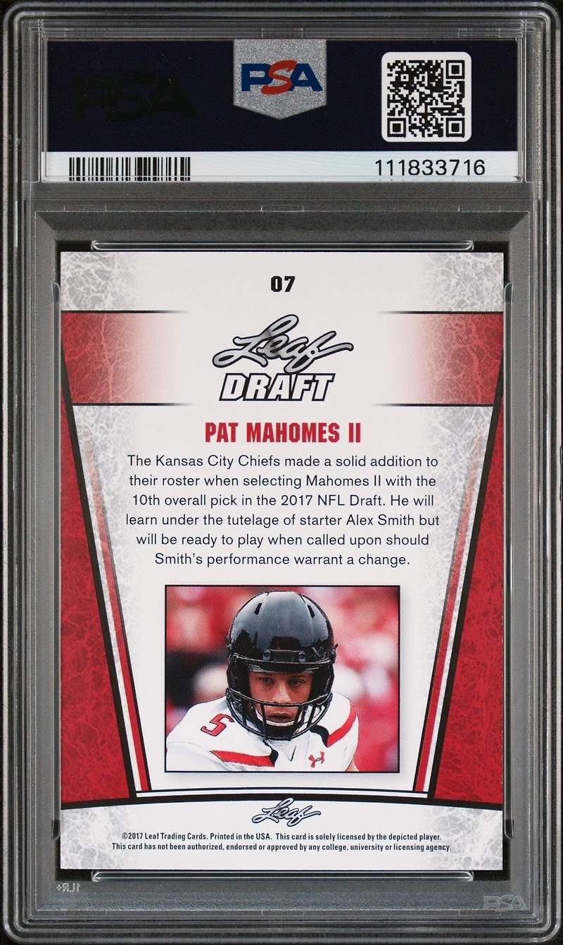 2017 Leaf Special Release Draft Silver 07 Pat Mahomes Ii PSA 10