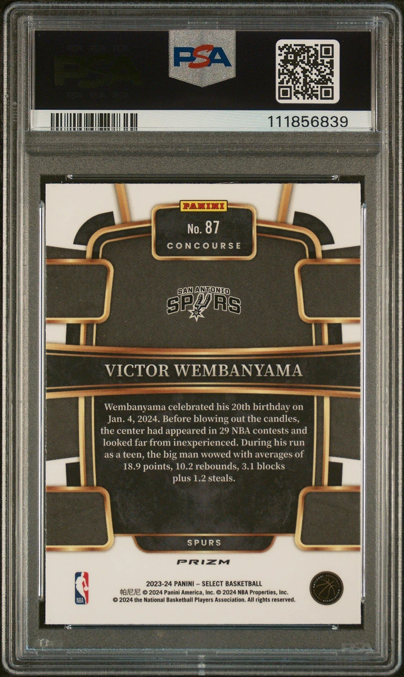 2023 Panini Select 87 Victor Wembanyama Silver Prizm PSA