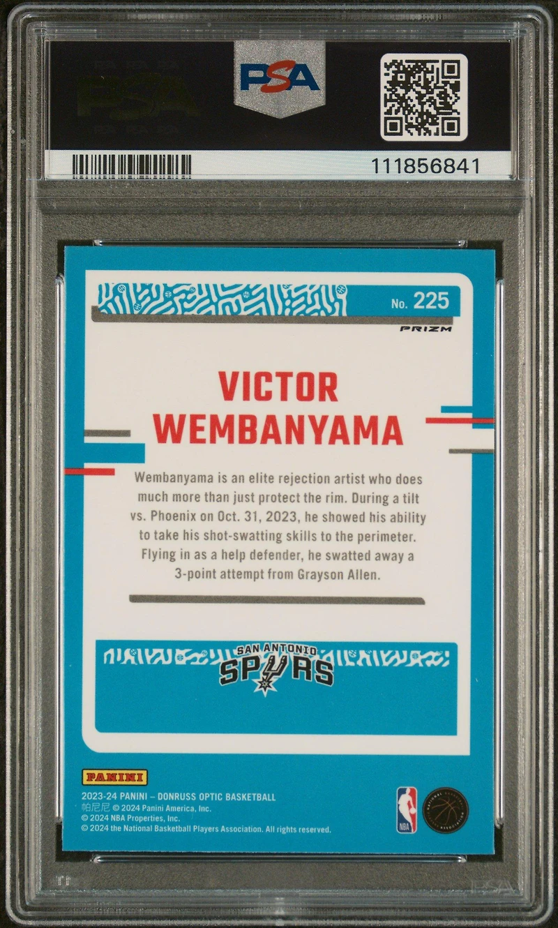 2023 Panini Donruss Optic 225 Victor Wembanyama Hyper PSA 9