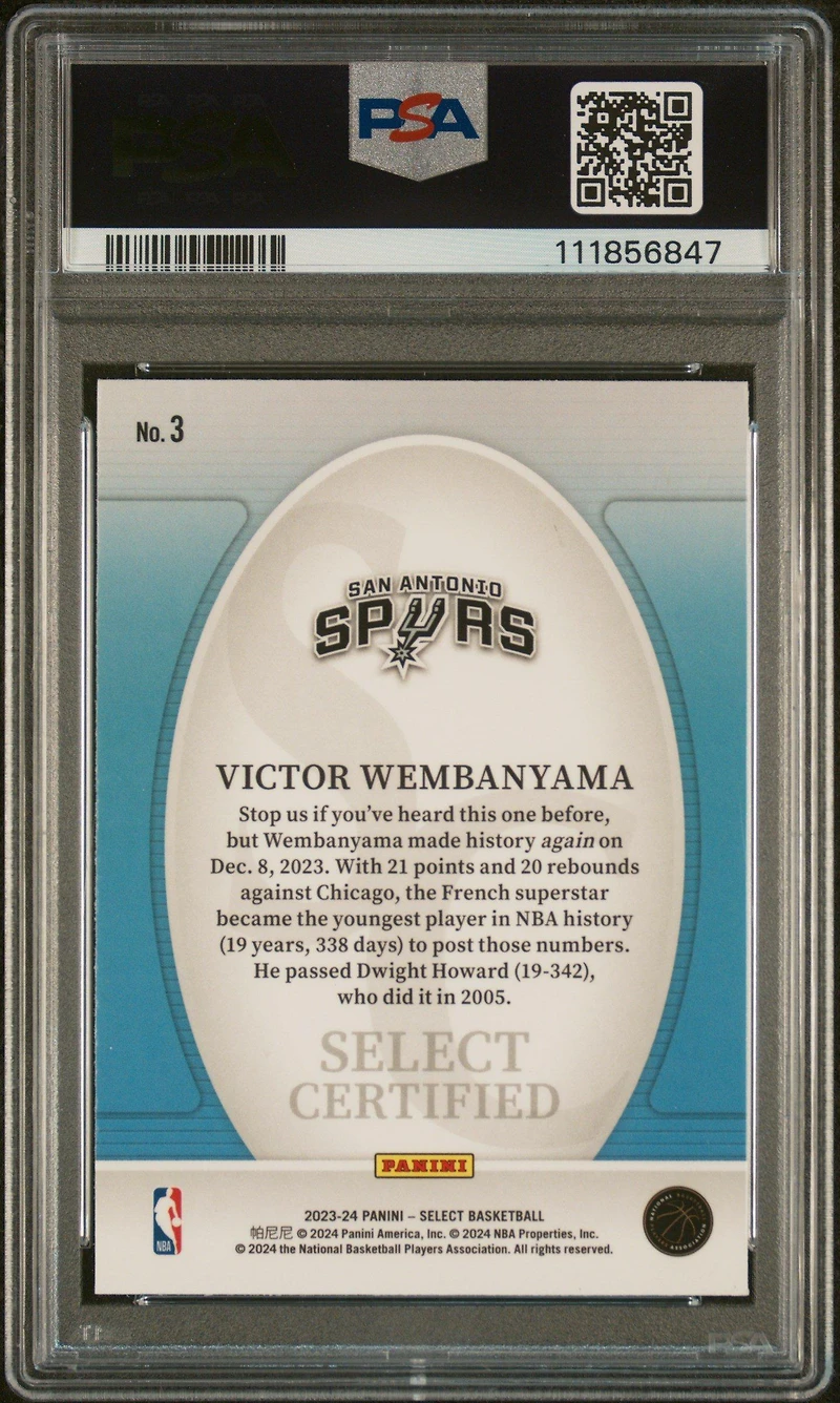 2023 Panini Select Select Certified 3 Victor Wembanyama PSA 10