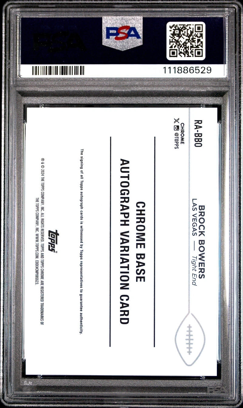 2024 Topps Chrome Rookie Autographs Variations Rabbo Brock Bowers Aqua Refractor PSA 10
