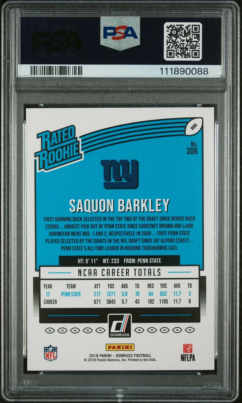 2018 Panini Donruss 306 Saquon Barkley PSA