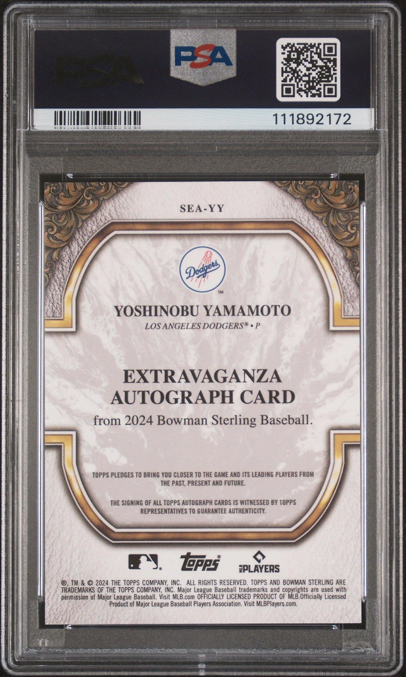 2024 Bowman Sterling Sterling Extravaganza Autographs Seayy Yoshinobu Yamamoto PSA 10