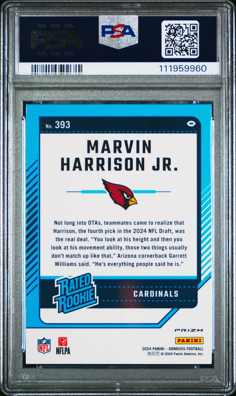 2024 Panini Donruss 393 Marvin Harrison Jr. Optic Preview-red Wave PSA