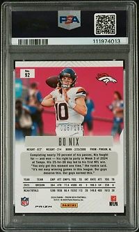 2024 Panini Prizm Deca 92 Bo Nix Red Prizm PSA 9