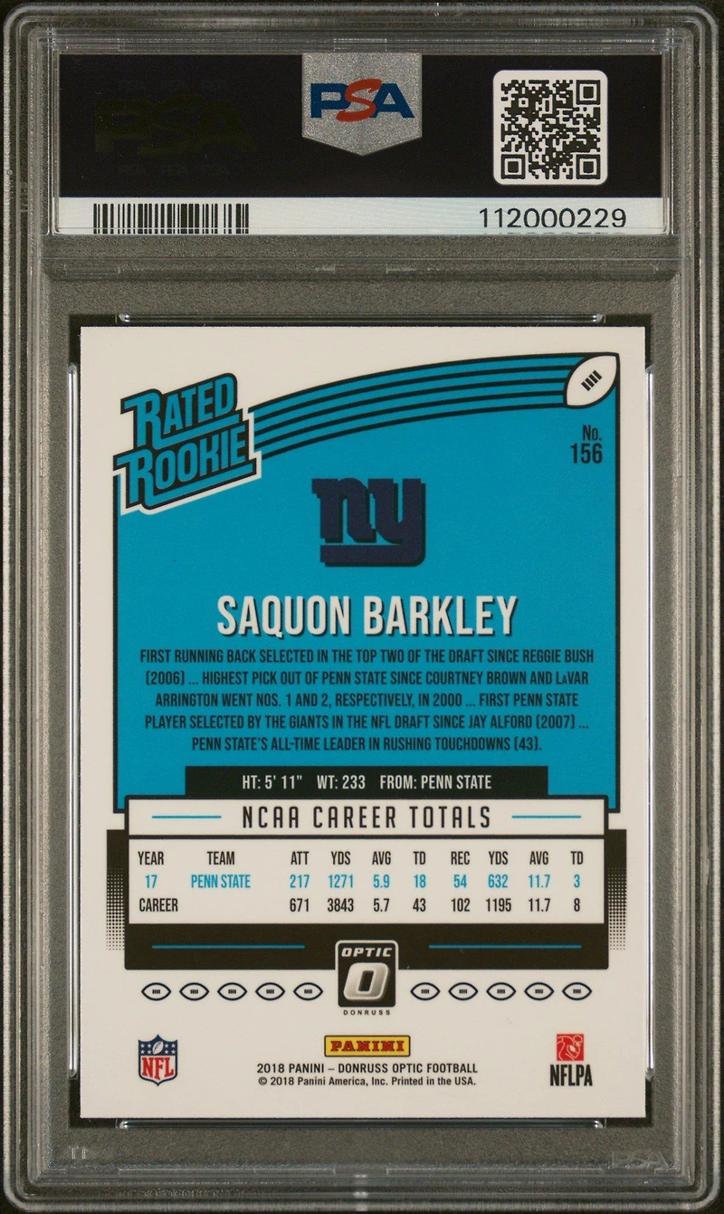 2018 Panini Donruss Optic 156 Saquon Barkley PSA 10