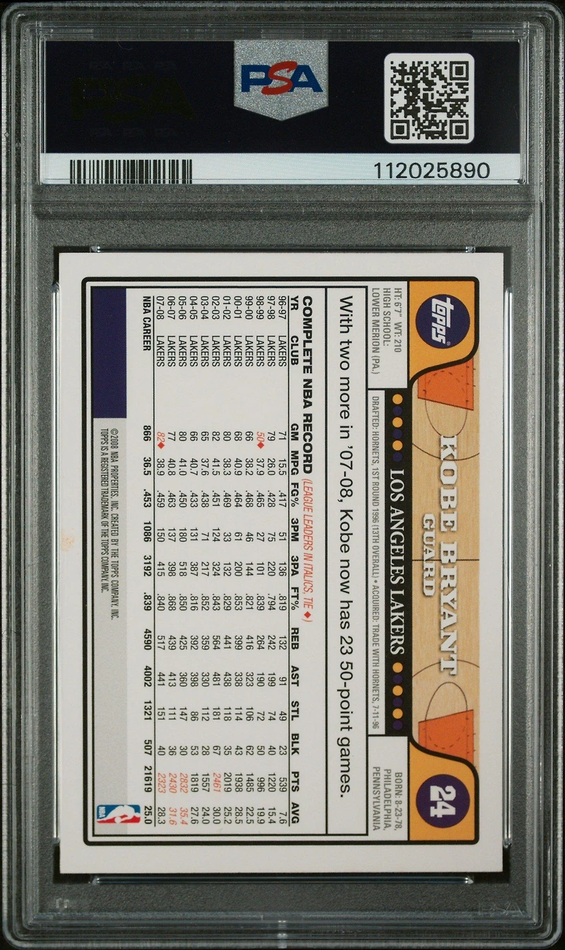 2008 Topps 24 Kobe Bryant PSA