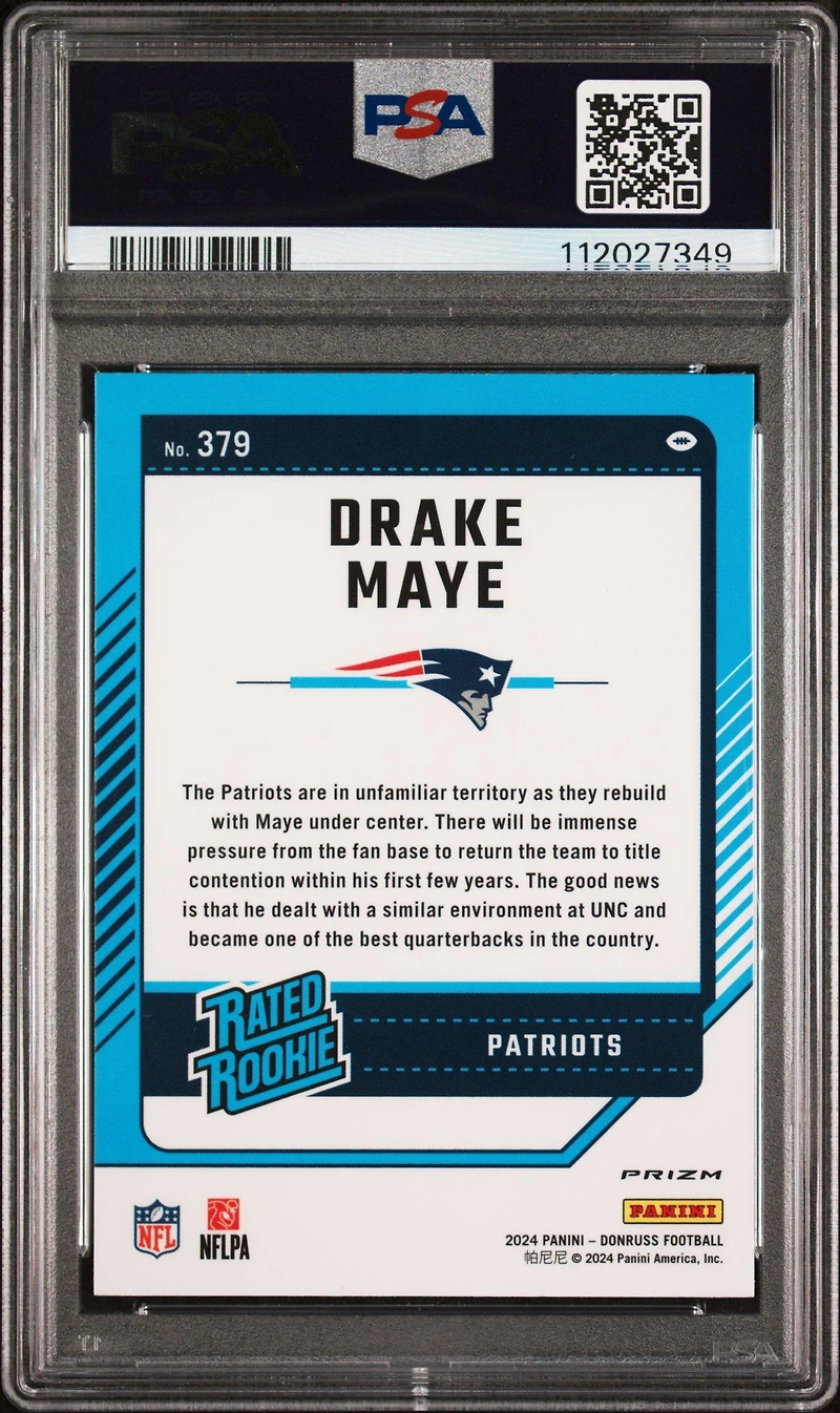 2024 Panini Donruss 379 Drake Maye Optic Preview PSA 9