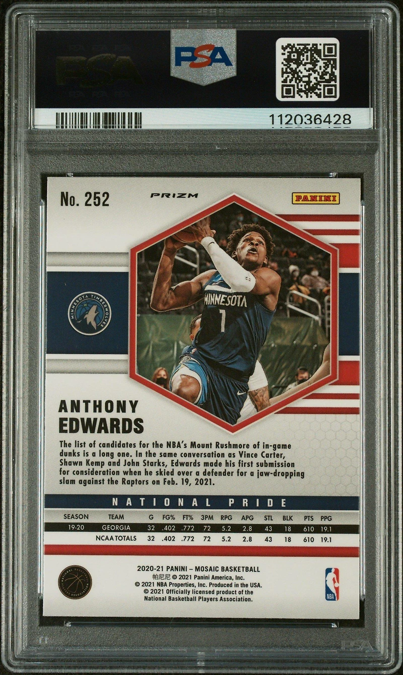 2020 Panini Mosaic Anthony Edwards Mosaic PSA