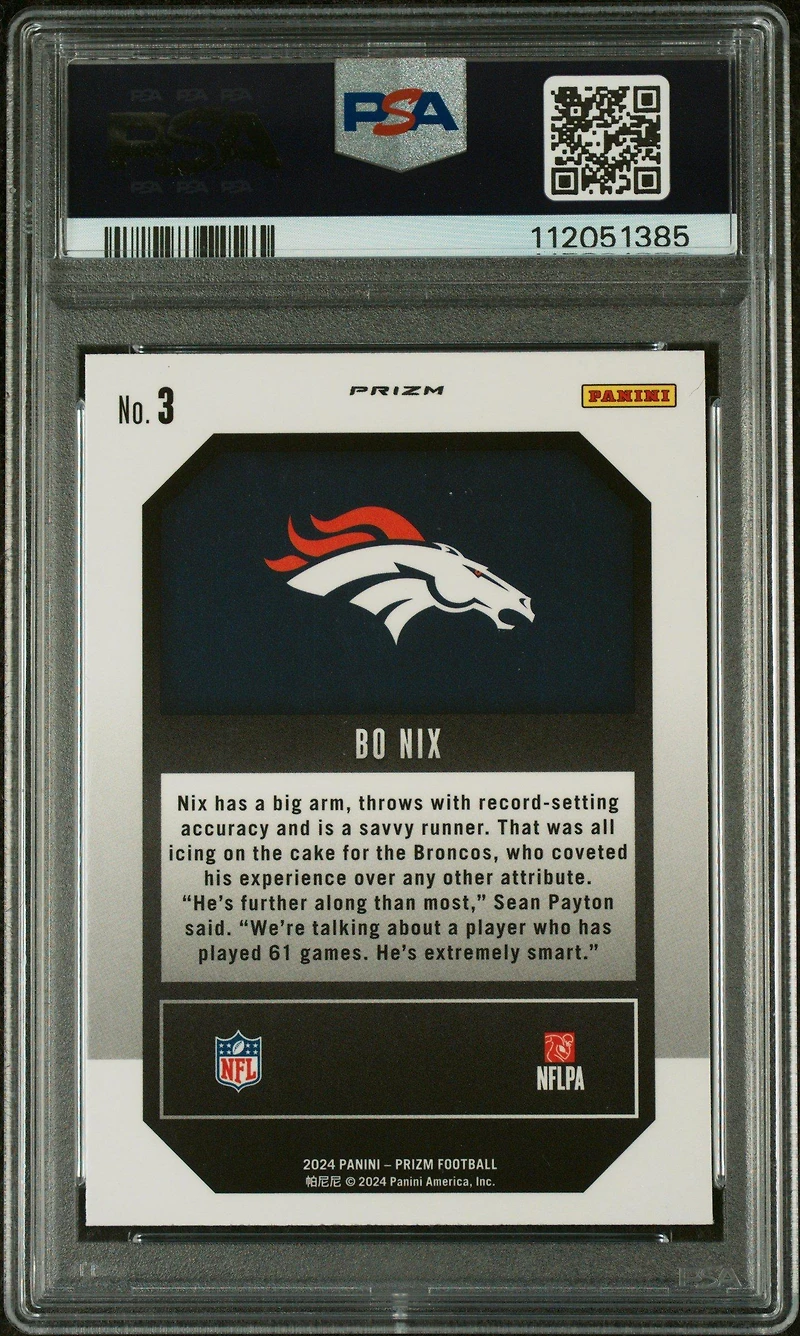 2024 Panini Prizm Emergent 3 Bo Nix No Huddle PSA 9